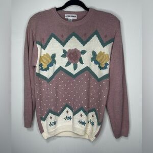 Vintage ALFRED DUNNER EMBROIDERED  SWEATER Grannycore Grandma sweater